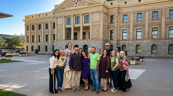 Cade's Day supporters gather outside the Arizona State Capitol following advocacy efforts for suicide prevention legislation.